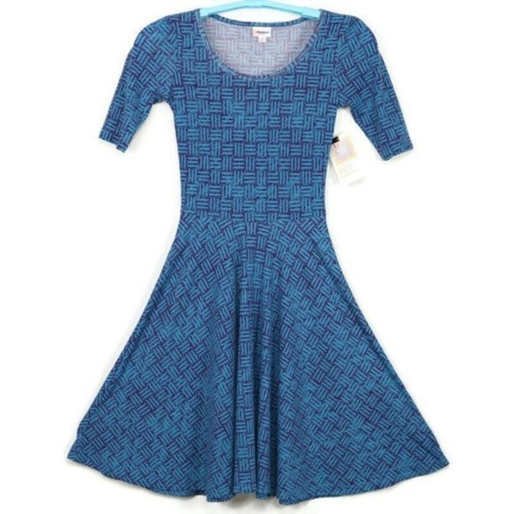 LuLaRoe Nicole Fit & Flare A-Line Dress Blue Purple‎ XS